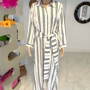 Zara Black and White Striped Long Sleeve Dress